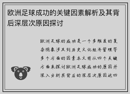 欧洲足球成功的关键因素解析及其背后深层次原因探讨